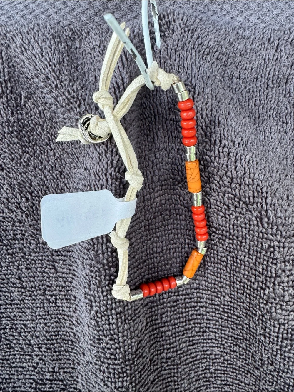 Red & Orange Beaded Leather Adjustable Bracelet by